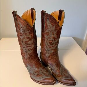Old Gringo Brown Leather Western Boots with Teal Stitching